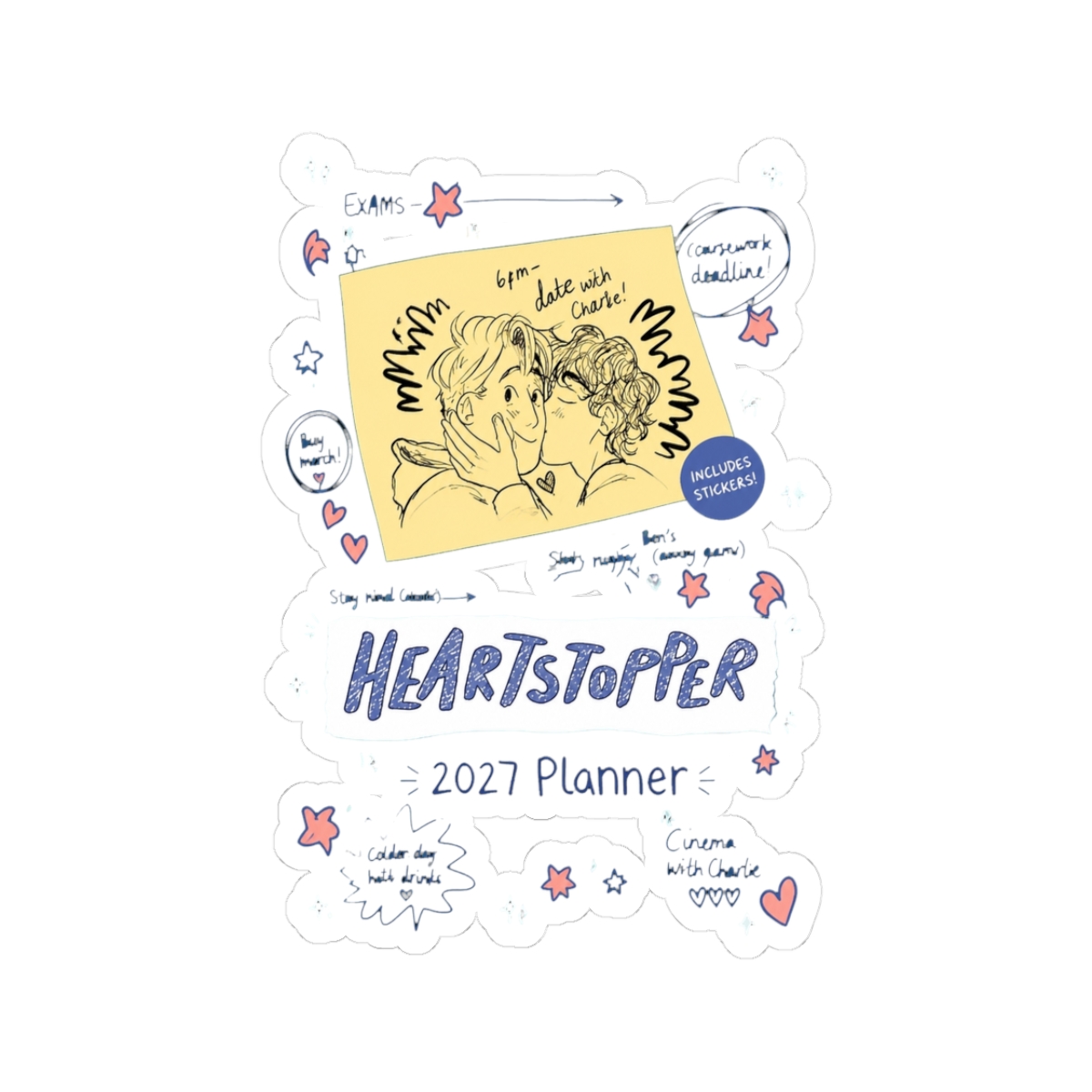 Heartstopper 12-Month 2027 Weekly/Monthly Planner Calendar with Bonus Stickers | Heartstopper Webcomic - Official stickers merchandise